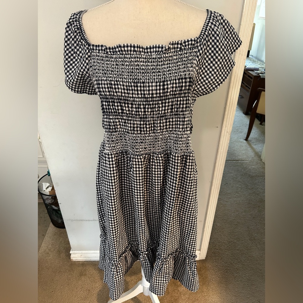 Terra & Sky Blue and White Checkered Midi Dress